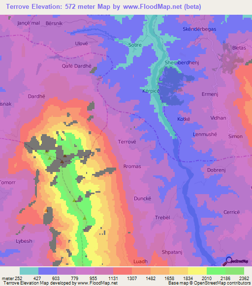 Terrove,Albania Elevation Map