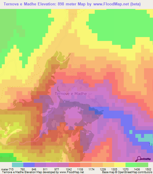 Ternova e Madhe,Albania Elevation Map