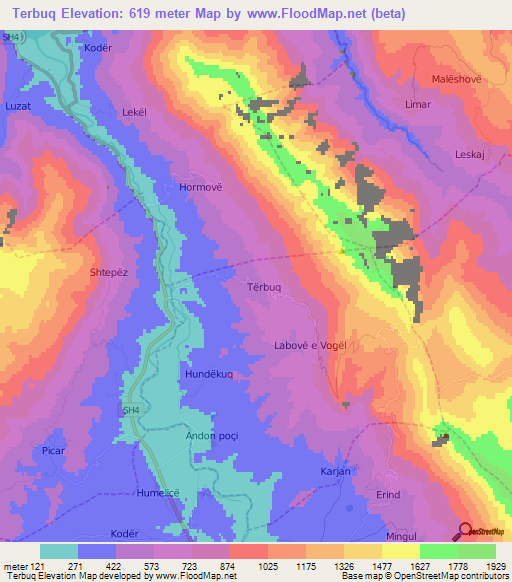 Terbuq,Albania Elevation Map