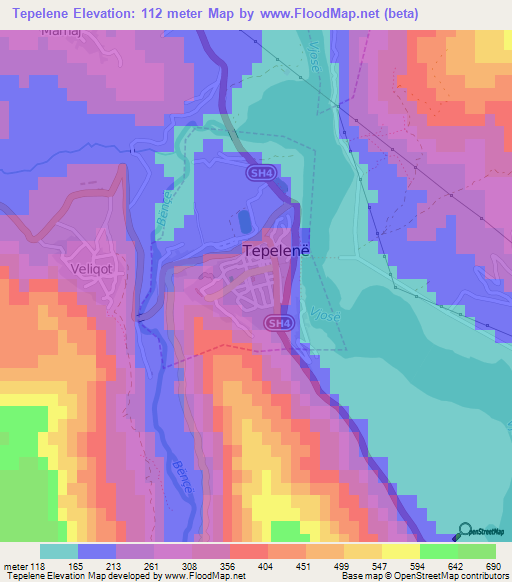 Tepelene,Albania Elevation Map