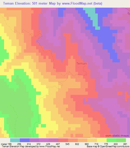 Teman,Albania Elevation Map