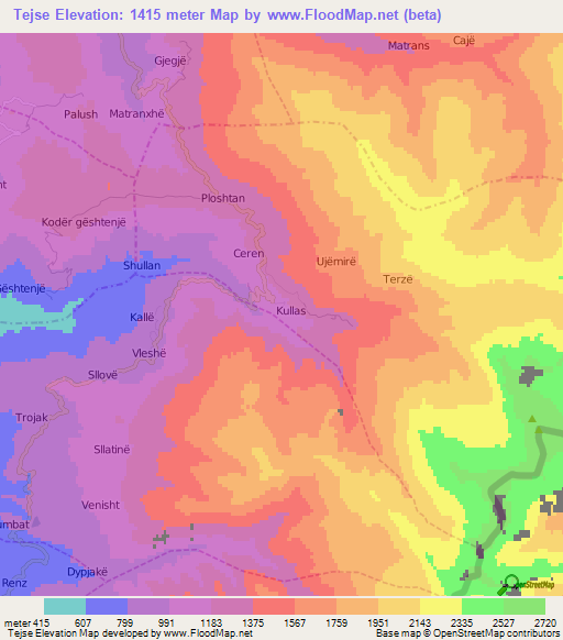 Tejse,Albania Elevation Map