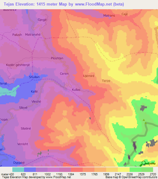 Tejas,Albania Elevation Map