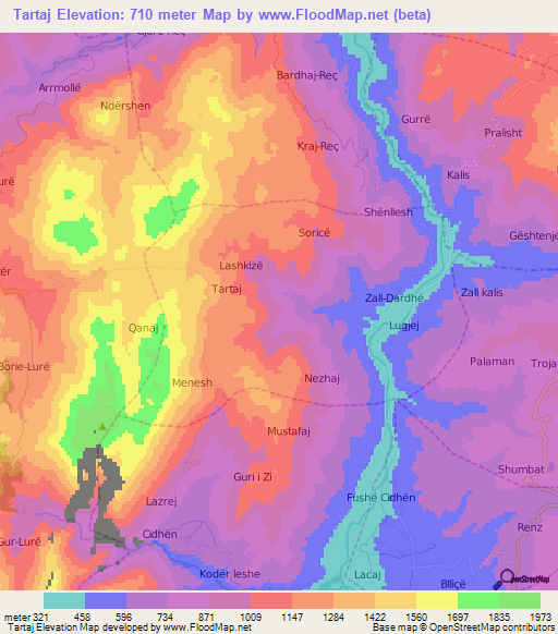 Tartaj,Albania Elevation Map