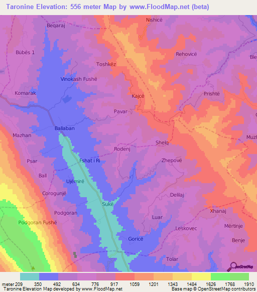 Taronine,Albania Elevation Map