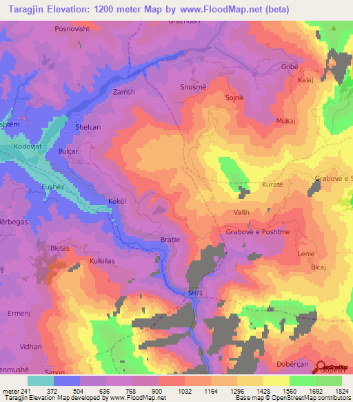 Taragjin,Albania Elevation Map