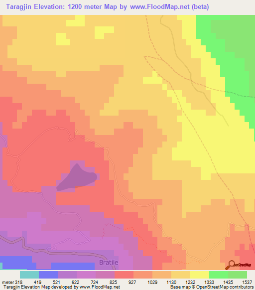 Taragjin,Albania Elevation Map