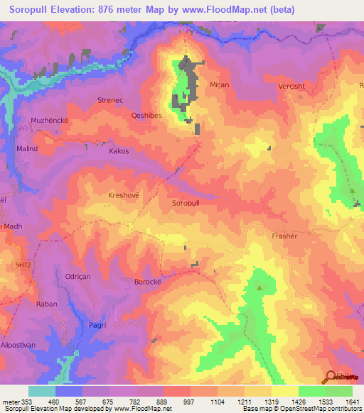 Soropull,Albania Elevation Map