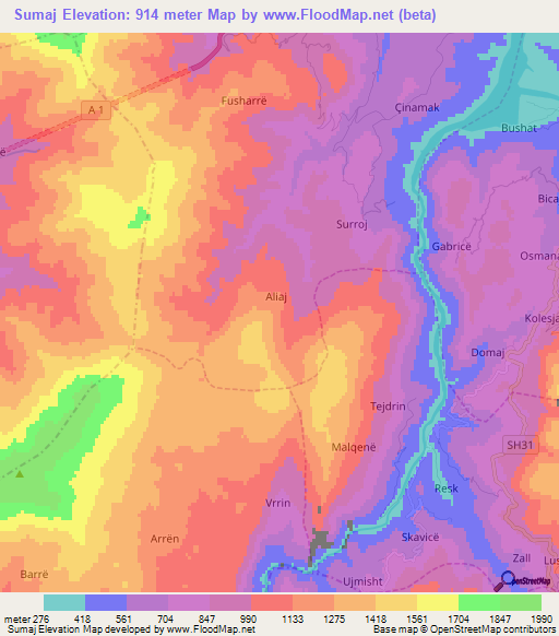 Sumaj,Albania Elevation Map