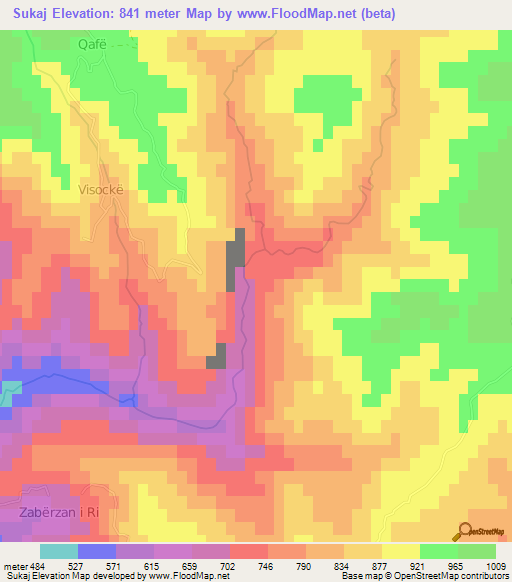 Sukaj,Albania Elevation Map