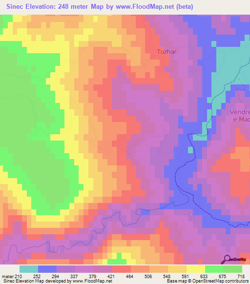 Sinec,Albania Elevation Map