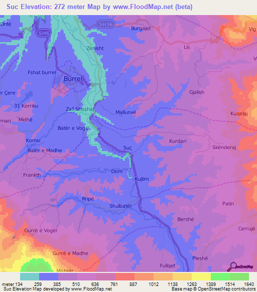 Suc,Albania Elevation Map