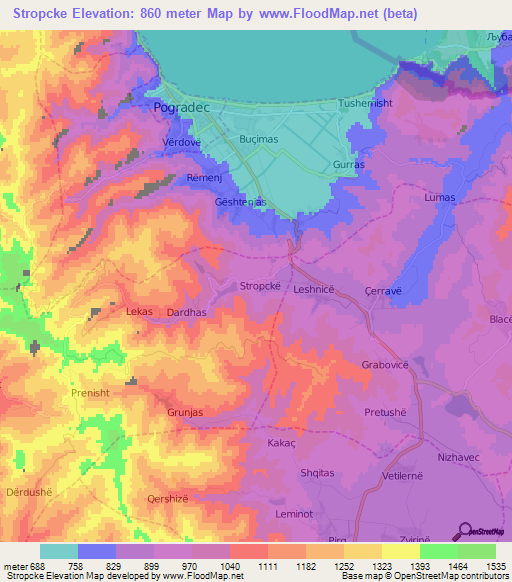 Stropcke,Albania Elevation Map