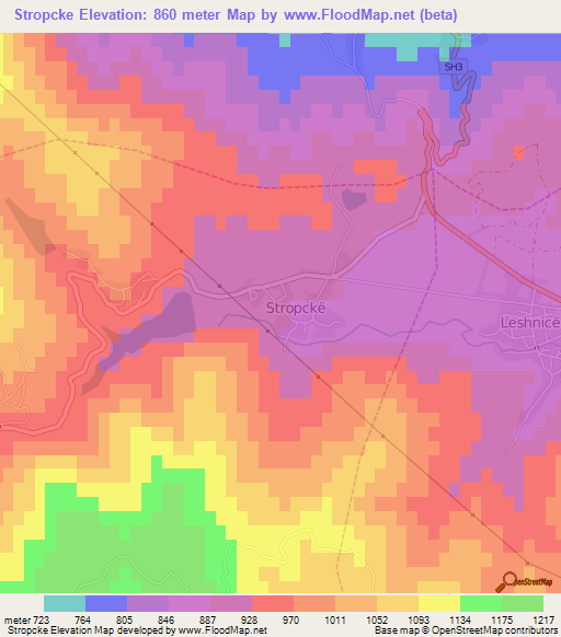Stropcke,Albania Elevation Map