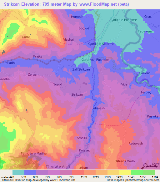 Strikcan,Albania Elevation Map