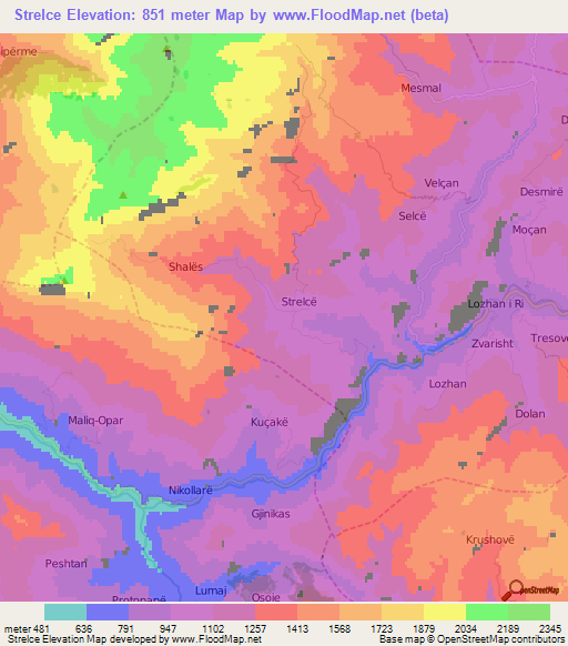 Strelce,Albania Elevation Map