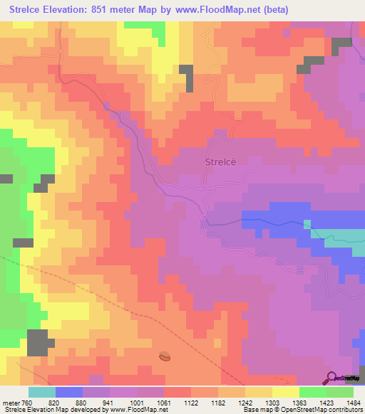 Strelce,Albania Elevation Map