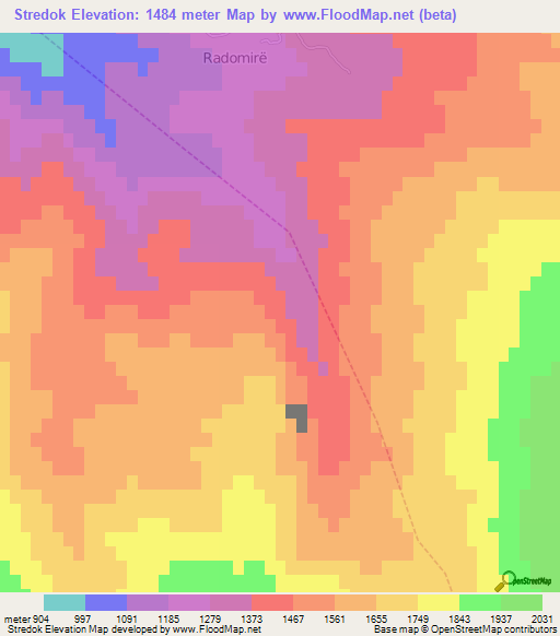 Stredok,Albania Elevation Map