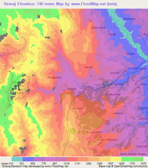 Stravaj,Albania Elevation Map