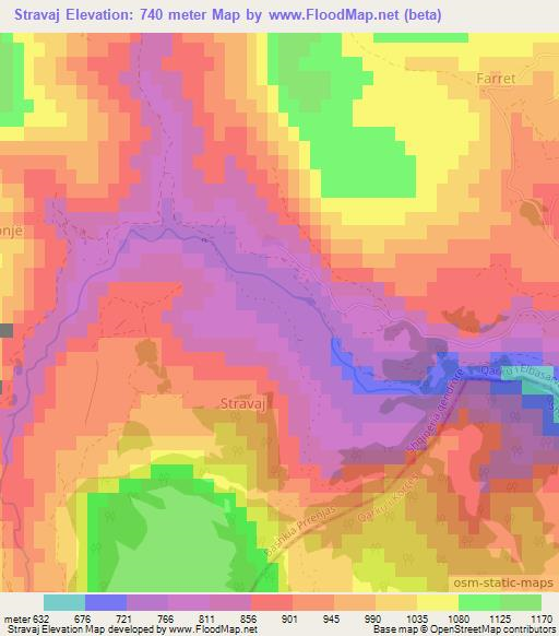 Stravaj,Albania Elevation Map