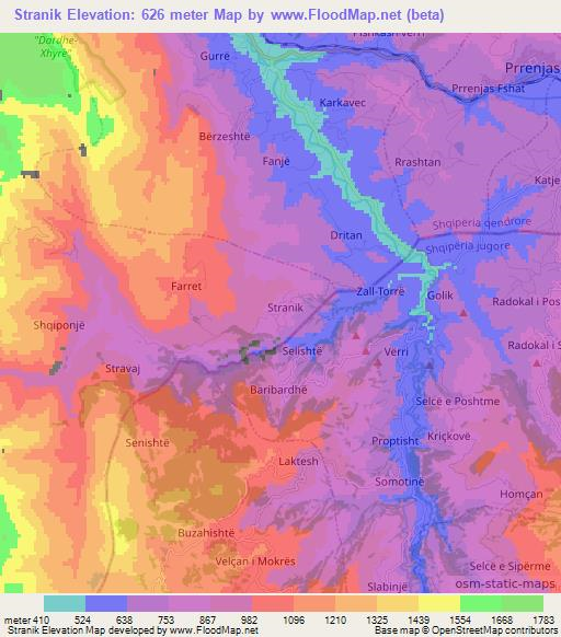 Stranik,Albania Elevation Map