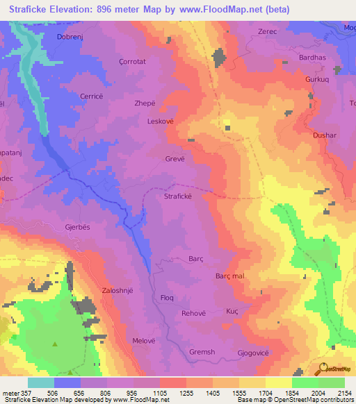 Straficke,Albania Elevation Map