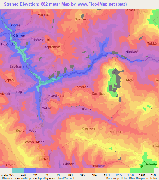 Strenec,Albania Elevation Map