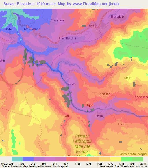 Stavec,Albania Elevation Map