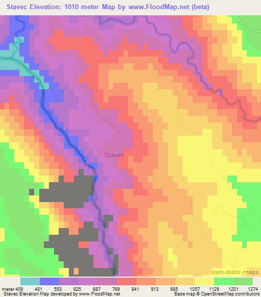 Stavec,Albania Elevation Map