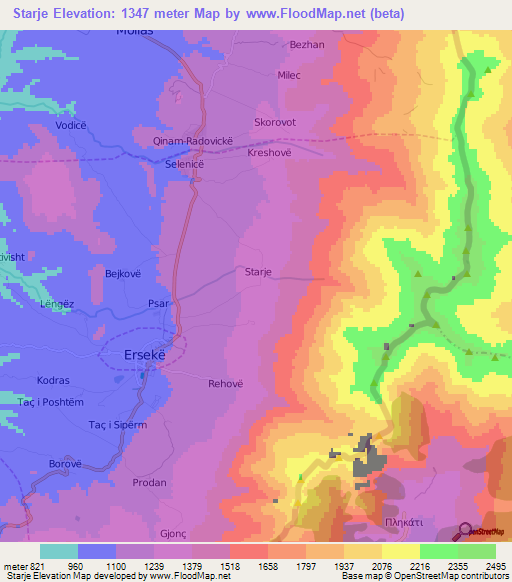 Starje,Albania Elevation Map