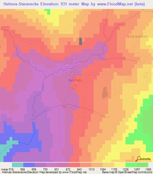 Helmes-Staravecke,Albania Elevation Map