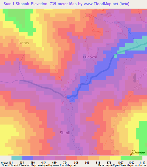 Stan i Shpanit,Albania Elevation Map