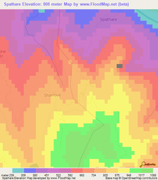 Spathare,Albania Elevation Map