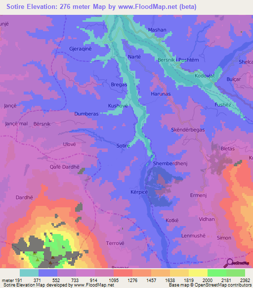 Sotire,Albania Elevation Map