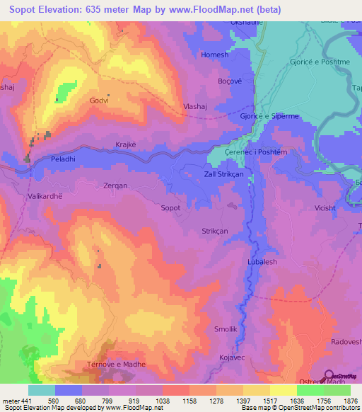 Sopot,Albania Elevation Map