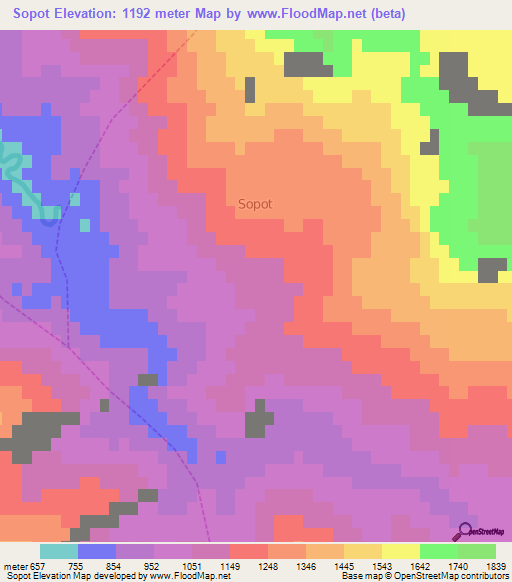 Sopot,Albania Elevation Map