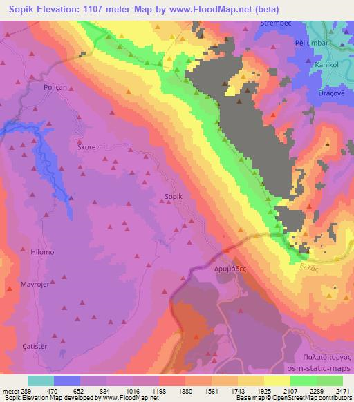 Sopik,Albania Elevation Map