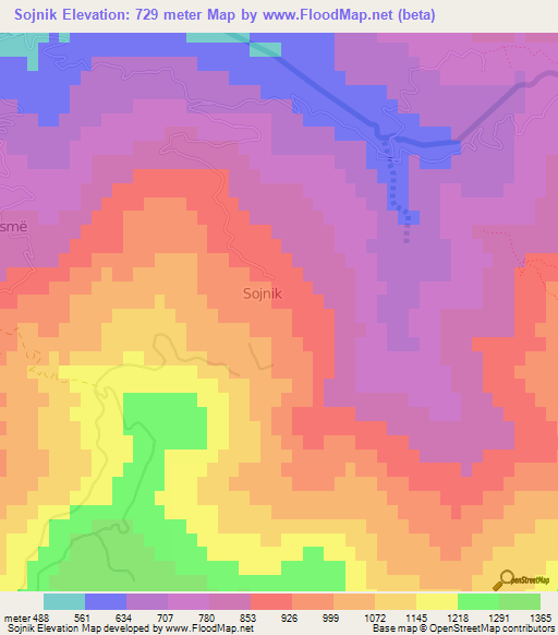 Sojnik,Albania Elevation Map