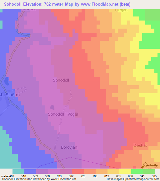 Sohodoll,Albania Elevation Map