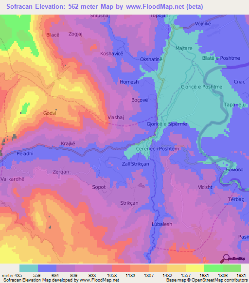 Sofracan,Albania Elevation Map