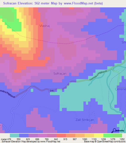 Sofracan,Albania Elevation Map