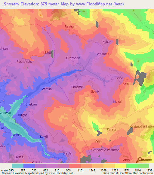 Snosem,Albania Elevation Map