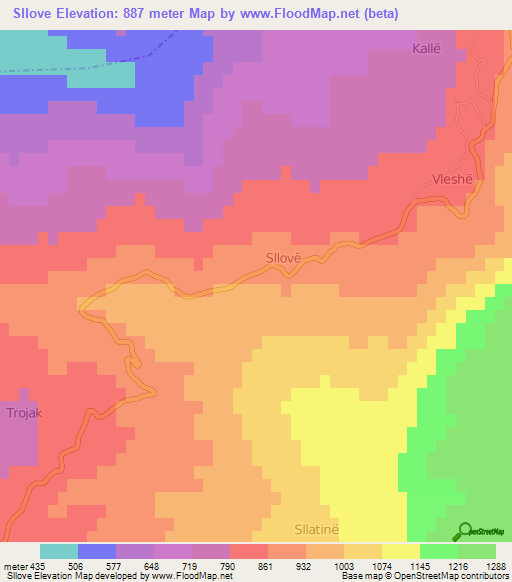 Sllove,Albania Elevation Map