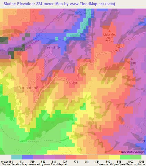 Slatine,Albania Elevation Map