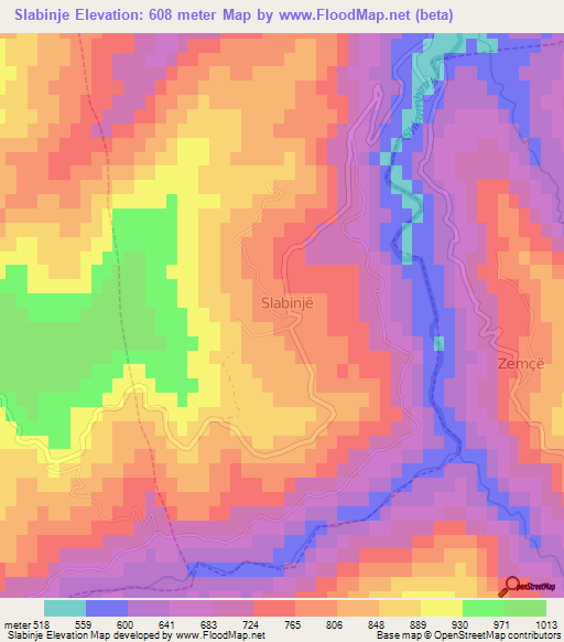 Slabinje,Albania Elevation Map