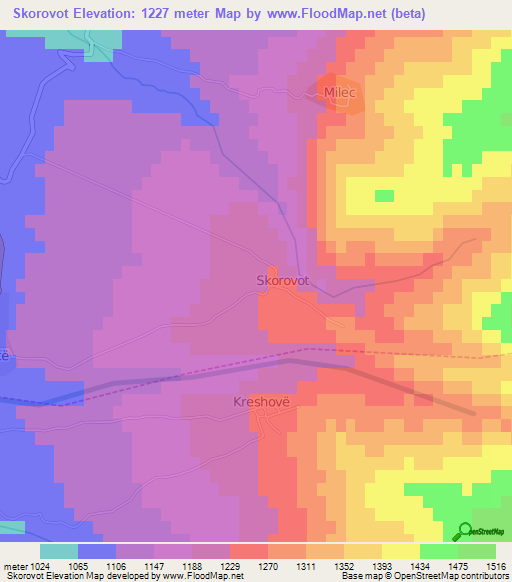 Skorovot,Albania Elevation Map