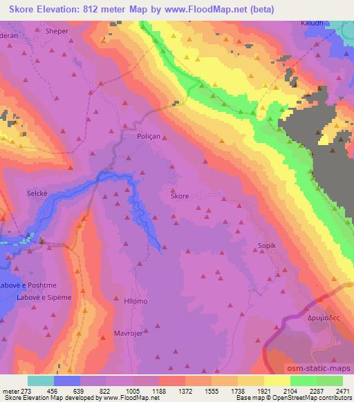 Skore,Albania Elevation Map