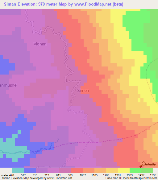 Siman,Albania Elevation Map