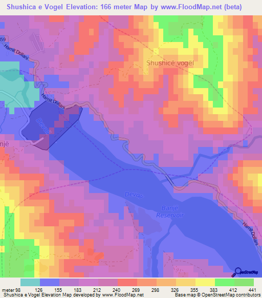 Shushica e Vogel,Albania Elevation Map