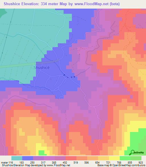 Shushice,Albania Elevation Map